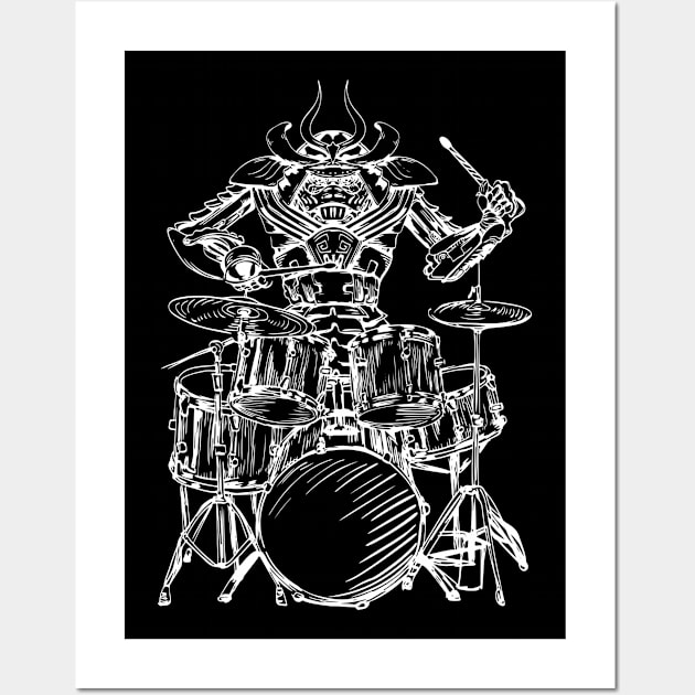 SEEMBO Samurai Playing Drums Drummer Musician Drumming Band Wall Art by SEEMBO